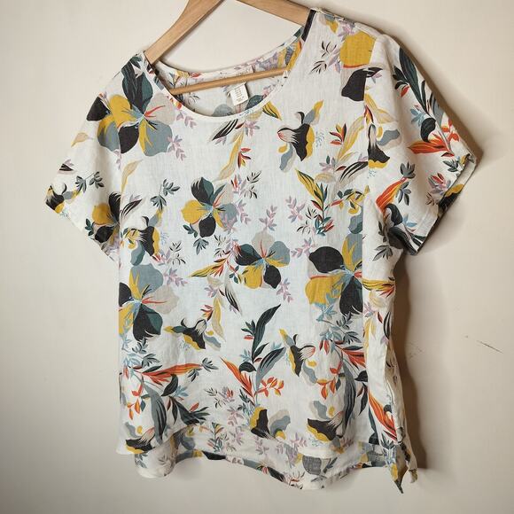 Cynthia Rowley Linen Top Floral Short Sleeves Hi Low Hem - Picture 4 of 10